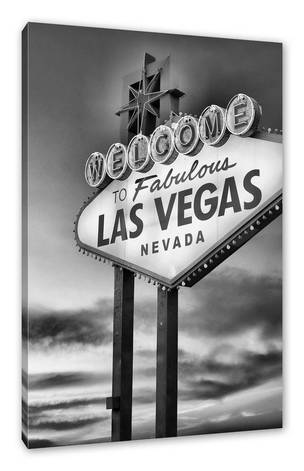 Pixxprint Leinwandbild Las Vegas Schild in der Dämmerung, Las Vegas Schild in der Dämmerung (1 St), Leinwandbild fertig bespannt, inkl. Zackenaufhänger von Pixxprint