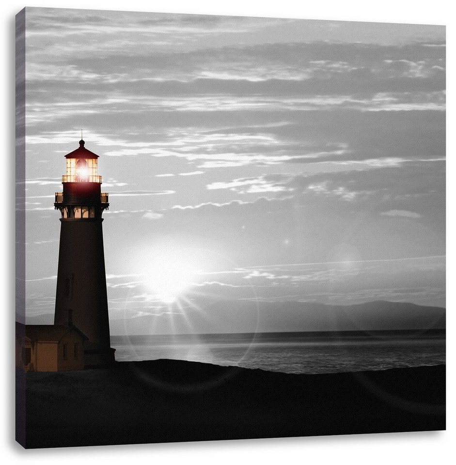 Pixxprint Leinwandbild Leuchtturm im Sonnenuntergang, Leuchtturm im Sonnenuntergang (1 St), Leinwandbild fertig bespannt, inkl. Zackenaufhänger von Pixxprint