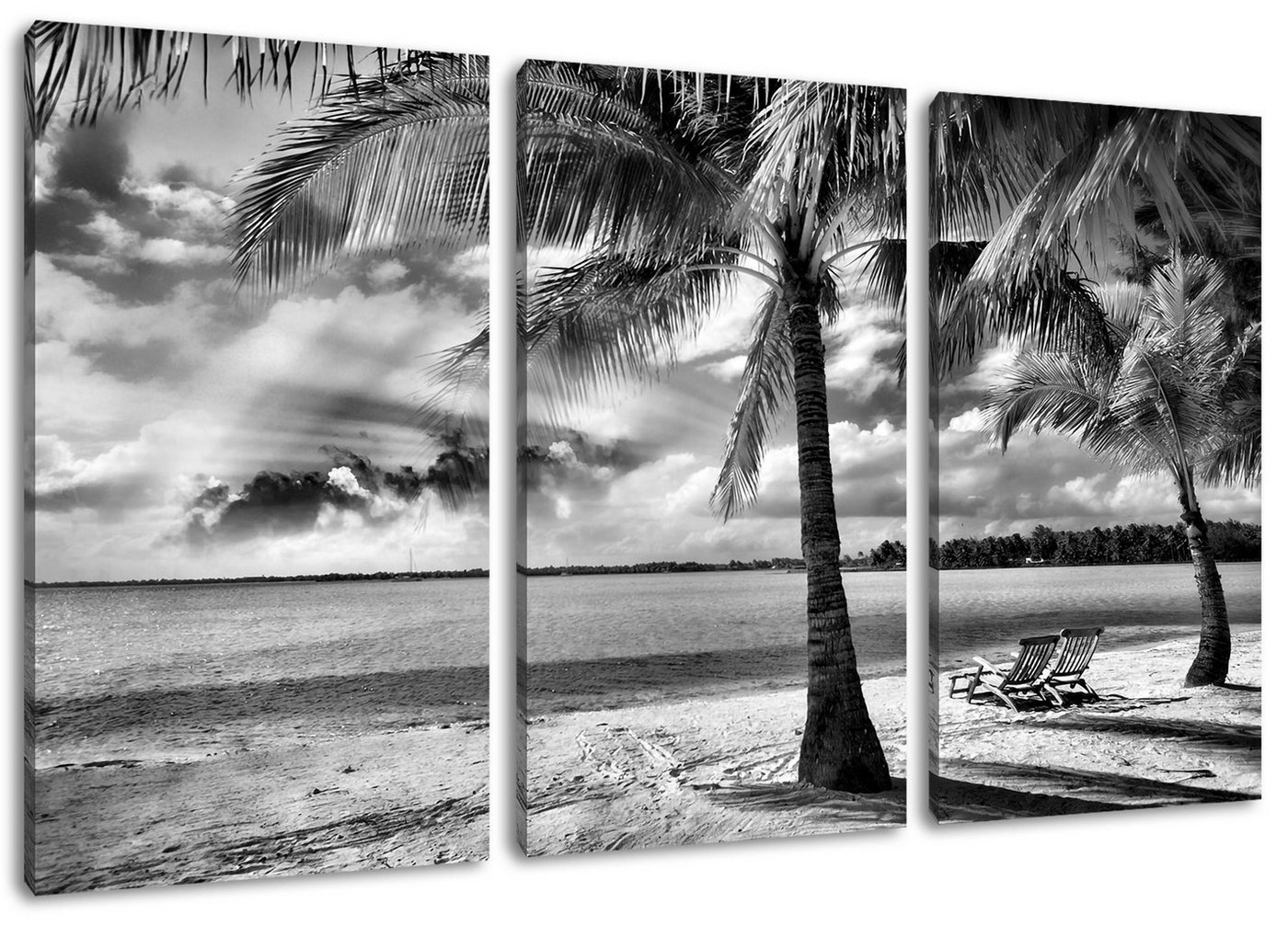 Pixxprint Leinwandbild Liegestühle Strand, Liegestühle Strand 3Teiler (120x80cm) (1 St), Leinwandbild fertig bespannt, inkl. Zackenaufhänger von Pixxprint