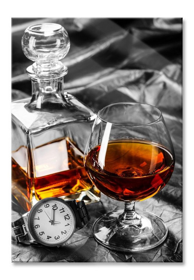 Pixxprint Glasbild Man Things mit Whiskey und Uhr, Man Things mit Whiskey und Uhr (1 St), Glasbild aus Echtglas, inkl. Aufhängungen und Abstandshalter von Pixxprint