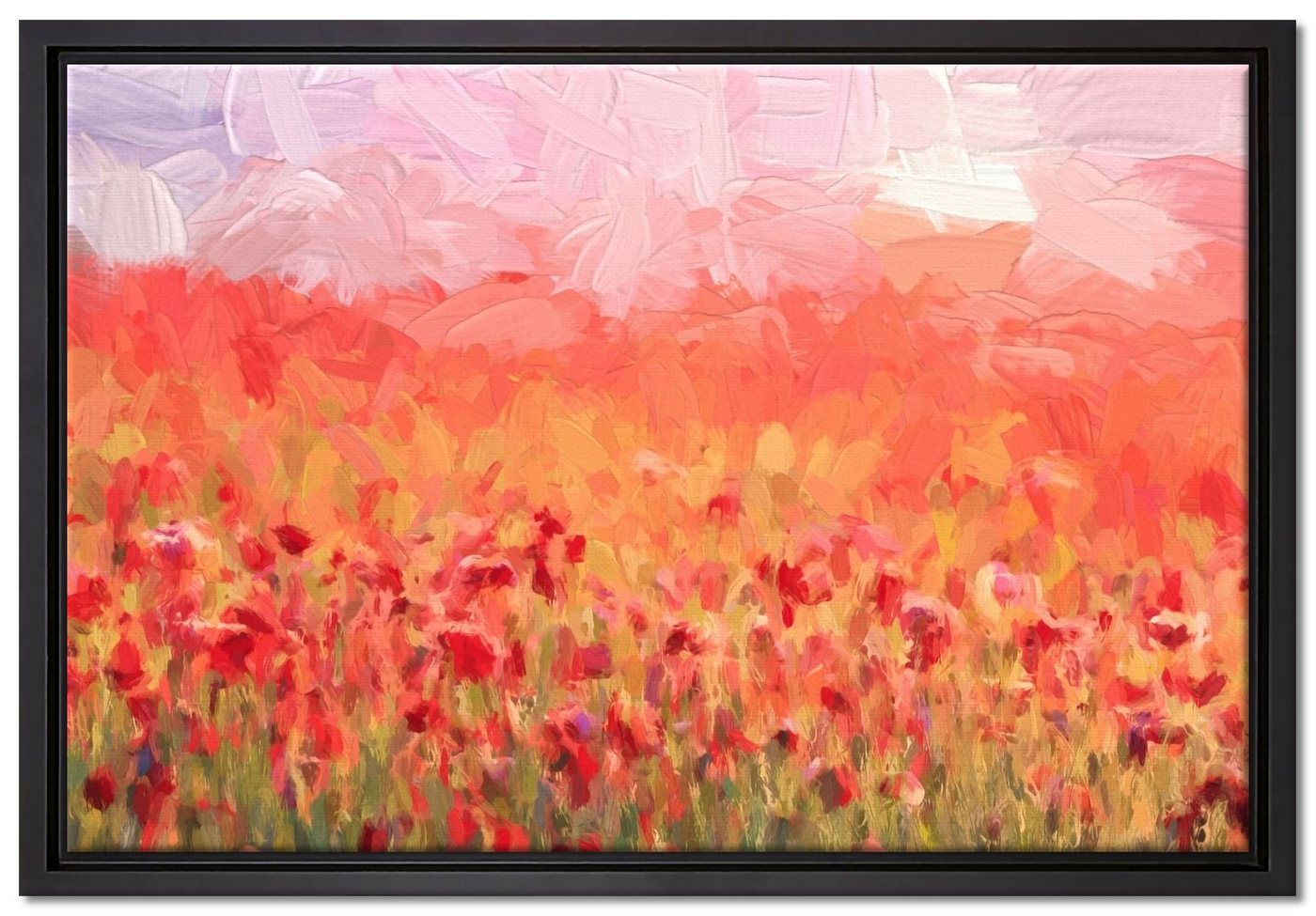 Pixxprint Leinwandbild Mohnfeld, Wanddekoration (1 St), Leinwandbild fertig bespannt, in einem Schattenfugen-Bilderrahmen gefasst, inkl. Zackenaufhänger von Pixxprint