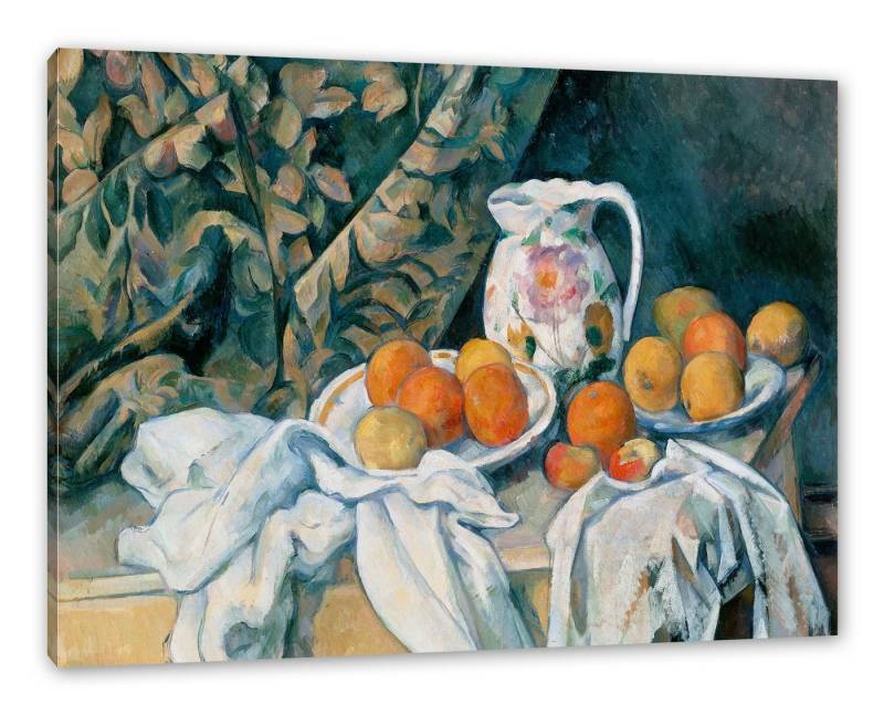 Pixxprint Leinwandbild Paul Cézanne - Stillleben mit Gardine, Paul Cézanne - Stillleben mit Gardine (1 St), Leinwandbild fertig bespannt, inkl. Zackenaufhänger von Pixxprint