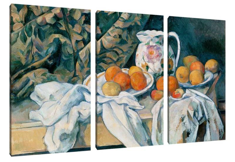 Pixxprint Leinwandbild Paul Cézanne - Stillleben mit Vorhang, Paul Cézanne - Stillleben mit Vorhang 3Teiler (120x80) (1 St), Leinwandbild fertig bespannt, inkl. Zackenaufhänger von Pixxprint