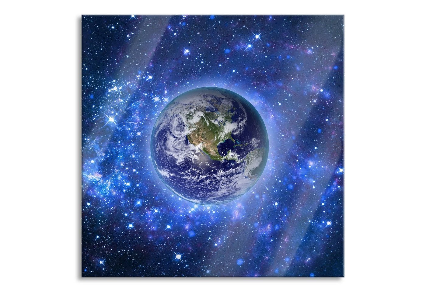 Pixxprint Glasbild Planet Erde im Weltraum, Planet Erde im Weltraum (1 St), Glasbild aus Echtglas, inkl. Aufhängungen und Abstandshalter von Pixxprint