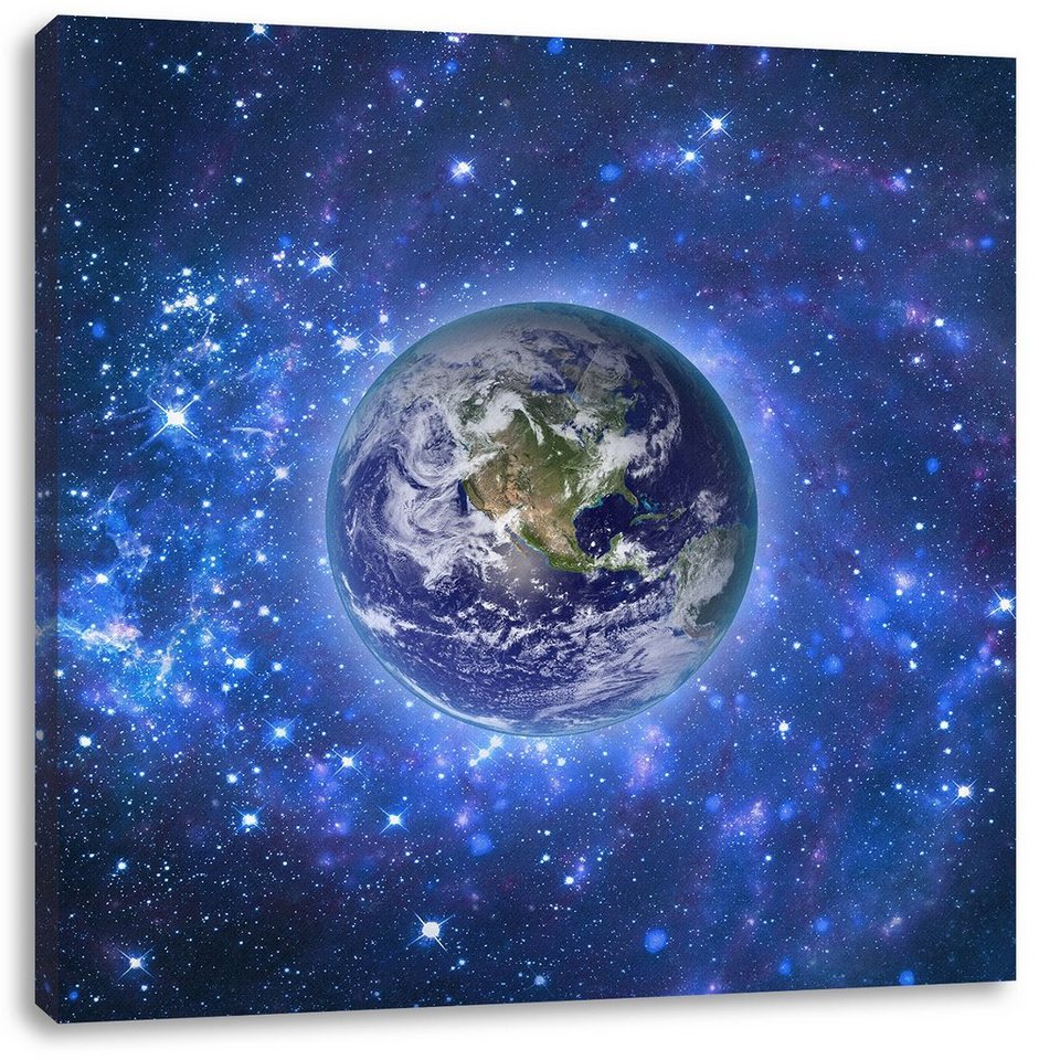 Pixxprint Leinwandbild Planet Erde im Weltraum, Planet Erde im Weltraum (1 St), Leinwandbild fertig bespannt, inkl. Zackenaufhänger von Pixxprint