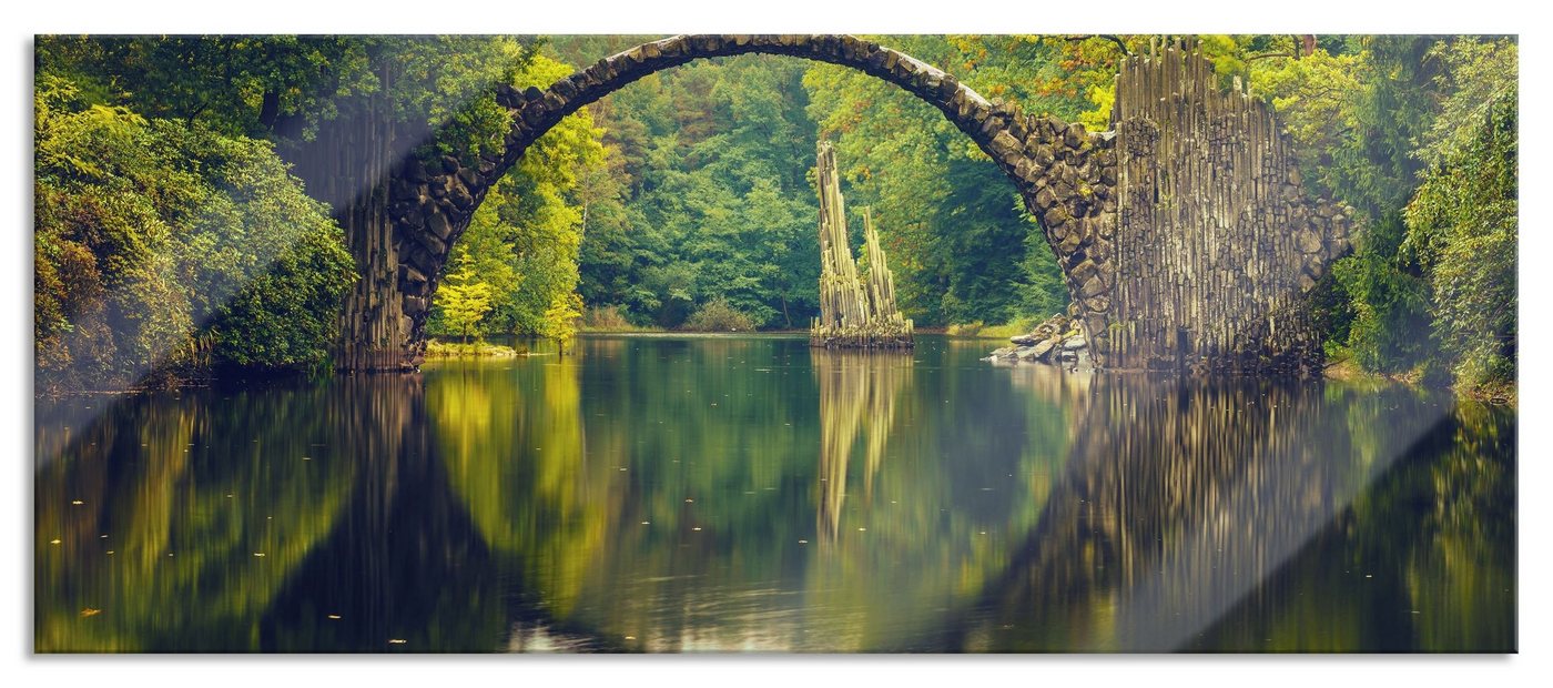 Pixxprint Glasbild Rakotz-Brücke Kromlau Reflexion, Rakotz-Brücke Kromlau Reflexion (1 St), Glasbild aus Echtglas, inkl. Aufhängungen und Abstandshalter von Pixxprint