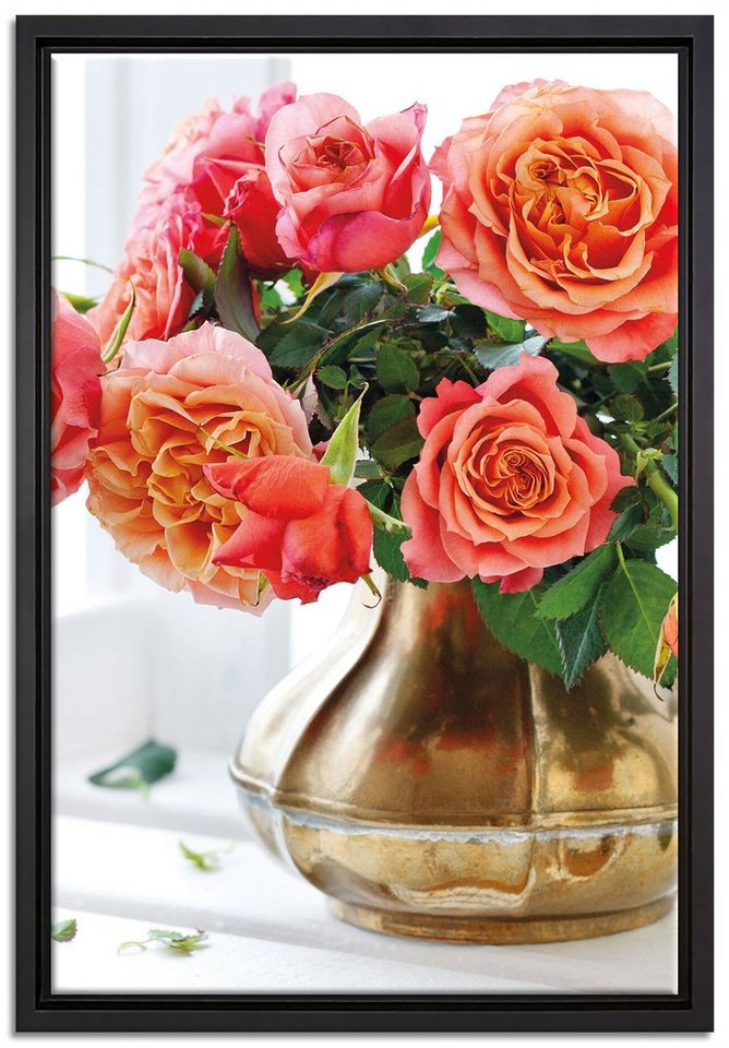 Pixxprint Leinwandbild Rosenstrauß, Wanddekoration (1 St), Leinwandbild fertig bespannt, in einem Schattenfugen-Bilderrahmen gefasst, inkl. Zackenaufhänger von Pixxprint