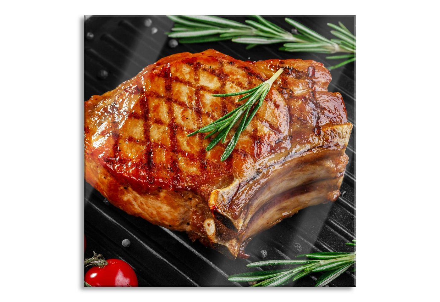 Pixxprint Glasbild Rumpsteak auf Grill, Rumpsteak auf Grill (1 St), Glasbild aus Echtglas, inkl. Aufhängungen und Abstandshalter von Pixxprint