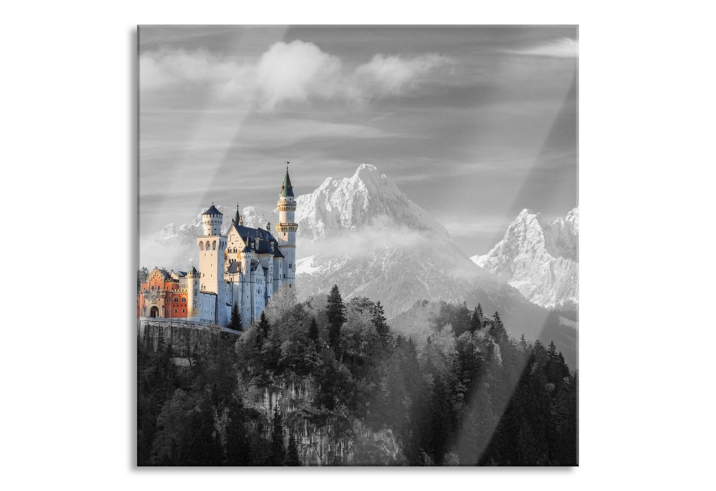 Pixxprint Glasbild Schloss Neuschwanstein, Schloss Neuschwanstein (1 St), Glasbild aus Echtglas, inkl. Aufhängungen und Abstandshalter von Pixxprint