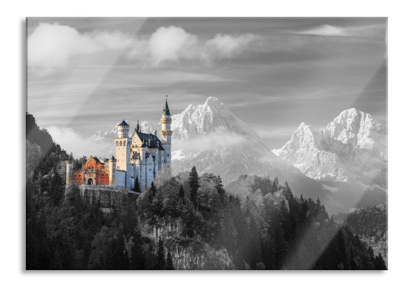 Pixxprint Glasbild Schloss Neuschwanstein, Schloss Neuschwanstein (1 St), Glasbild aus Echtglas, inkl. Aufhängungen und Abstandshalter von Pixxprint