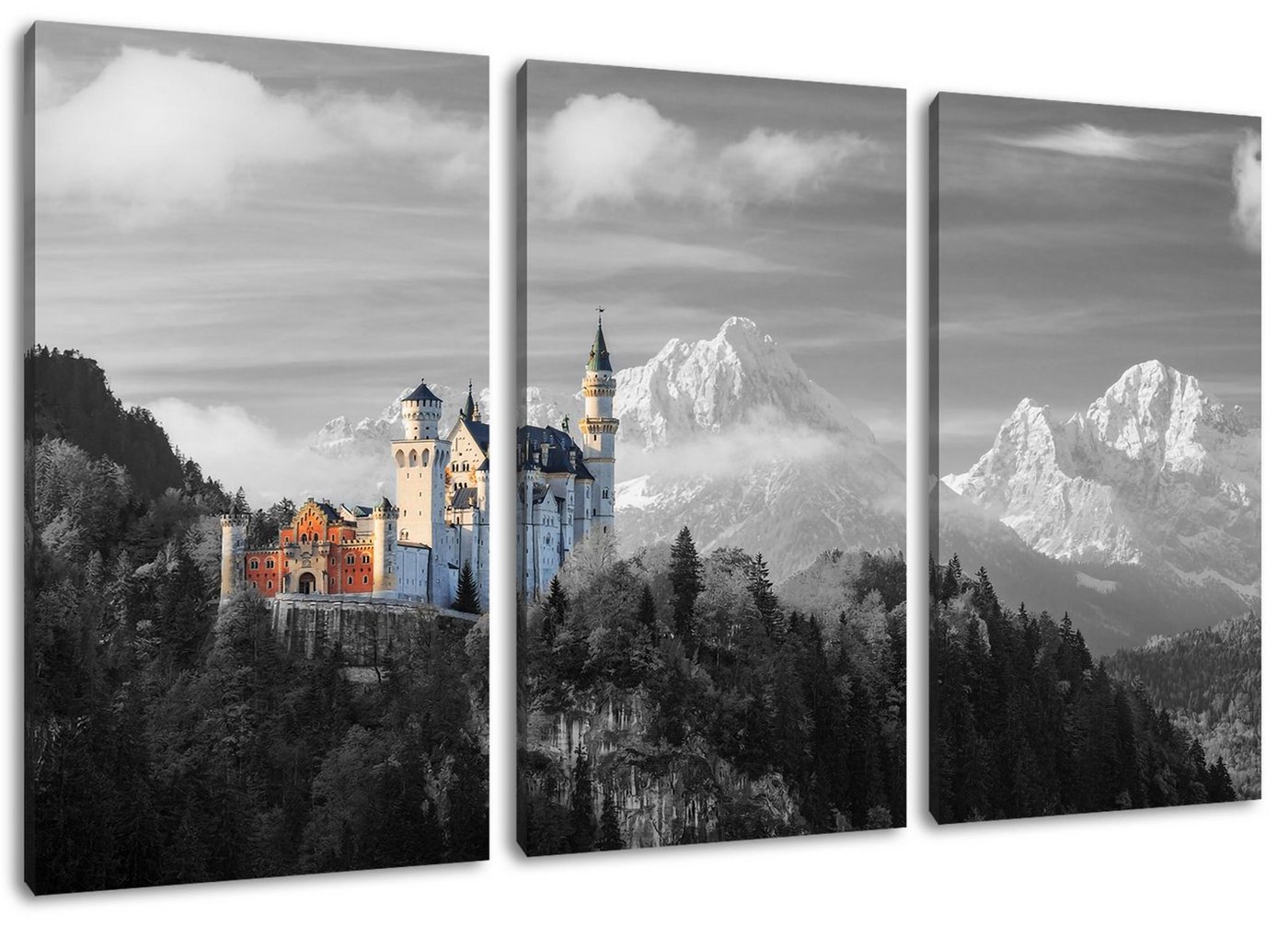 Pixxprint Leinwandbild Schloss Neuschwanstein, Schloss Neuschwanstein 3Teiler (120x80cm) (1 St), Leinwandbild fertig bespannt, inkl. Zackenaufhänger von Pixxprint