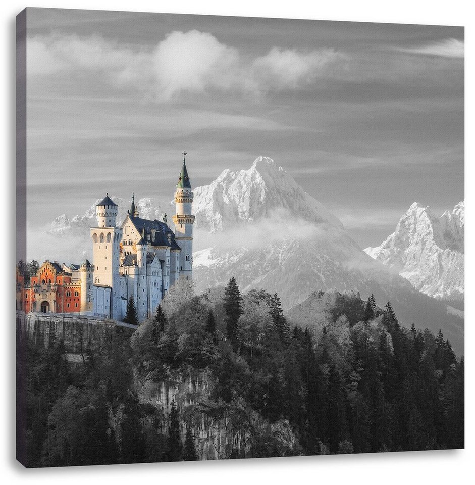 Pixxprint Leinwandbild Schloss Neuschwanstein, Schloss Neuschwanstein (1 St), Leinwandbild fertig bespannt, inkl. Zackenaufhänger von Pixxprint