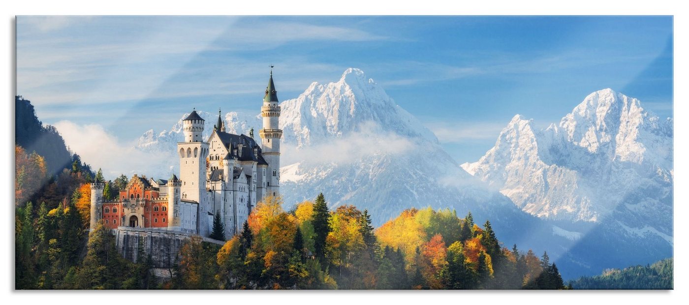 Pixxprint Glasbild Schloss Neuschwanstein Herbst, Schloss Neuschwanstein Herbst (1 St), Glasbild aus Echtglas, inkl. Aufhängungen und Abstandshalter von Pixxprint