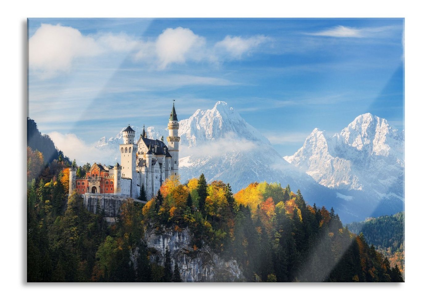 Pixxprint Glasbild Schloss Neuschwanstein Herbst, Schloss Neuschwanstein Herbst (1 St), Glasbild aus Echtglas, inkl. Aufhängungen und Abstandshalter von Pixxprint