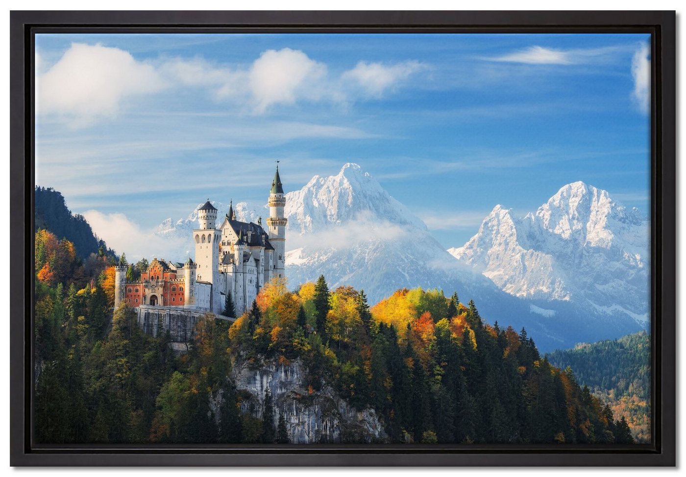 Pixxprint Leinwandbild Schloss Neuschwanstein Herbst, Wanddekoration (1 St), Leinwandbild fertig bespannt, in einem Schattenfugen-Bilderrahmen gefasst, inkl. Zackenaufhänger von Pixxprint