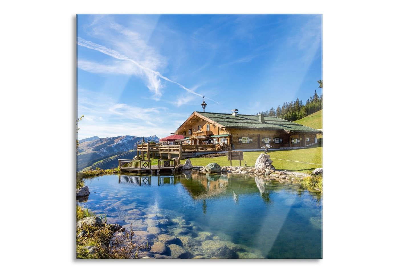 Pixxprint Glasbild Schönes Haus in den Alpen, Schönes Haus in den Alpen (1 St), Glasbild aus Echtglas, inkl. Aufhängungen und Abstandshalter von Pixxprint