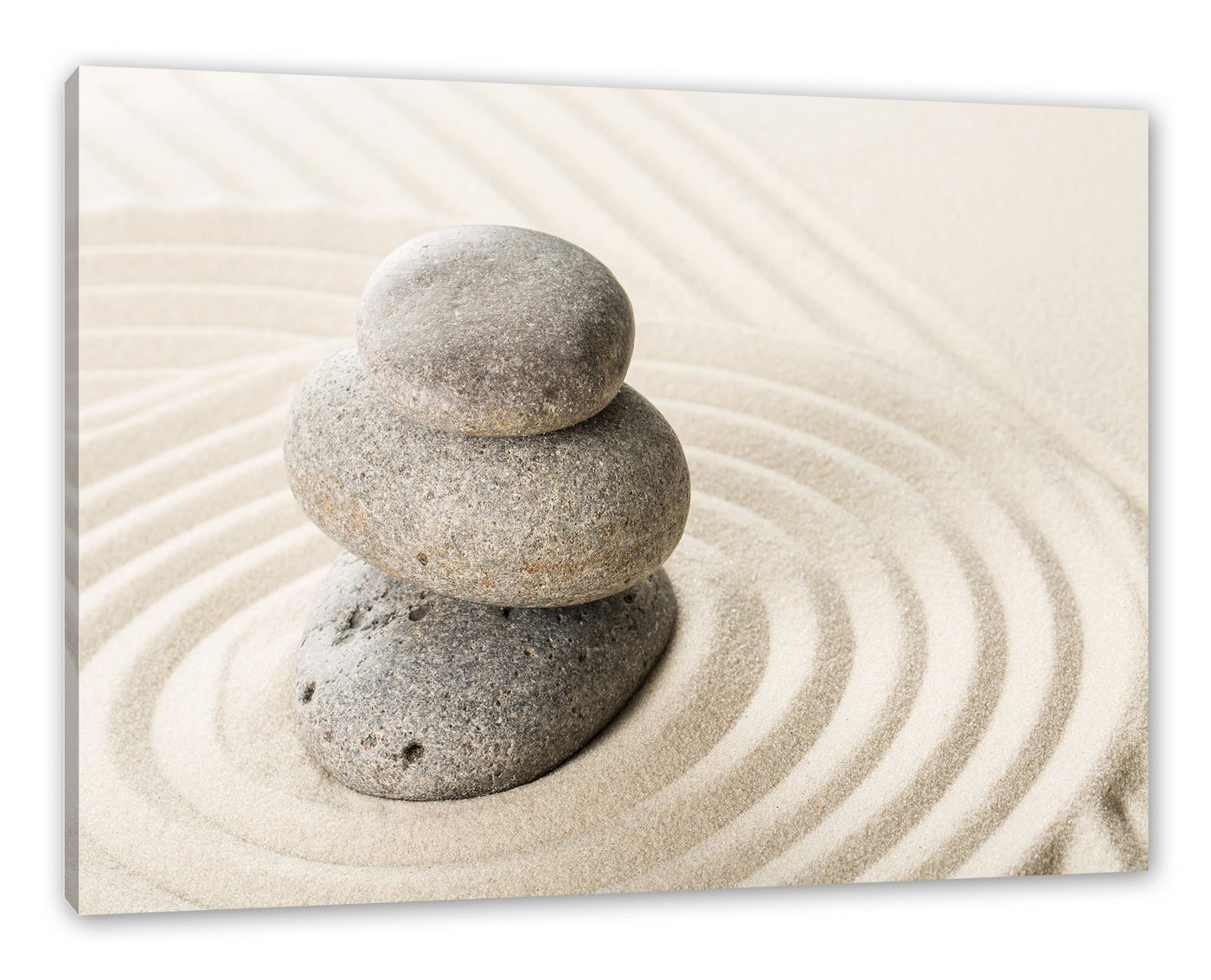 Pixxprint Leinwandbild Steine in Sand mit Muster, Steine in Sand mit Muster (1 St), Leinwandbild fertig bespannt, inkl. Zackenaufhänger von Pixxprint
