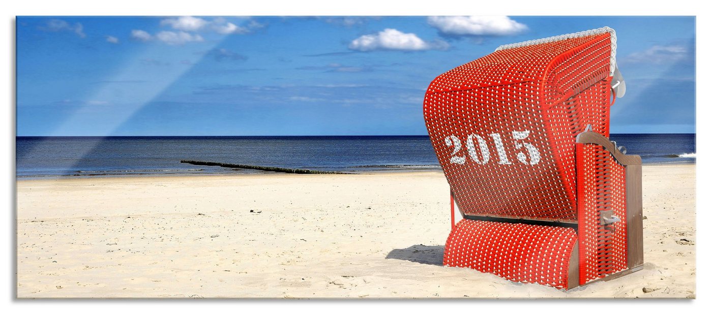 Pixxprint Glasbild Strandkorb an der Nordsee, Strandkorb an der Nordsee (1 St), Glasbild aus Echtglas, inkl. Aufhängungen und Abstandshalter von Pixxprint