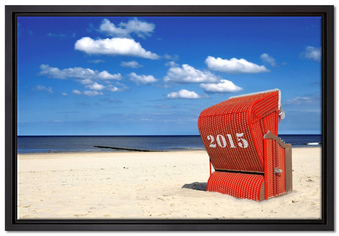 Pixxprint Leinwandbild Strandkorb an der Nordsee, Wanddekoration (1 St), Leinwandbild fertig bespannt, in einem Schattenfugen-Bilderrahmen gefasst, inkl. Zackenaufhänger von Pixxprint