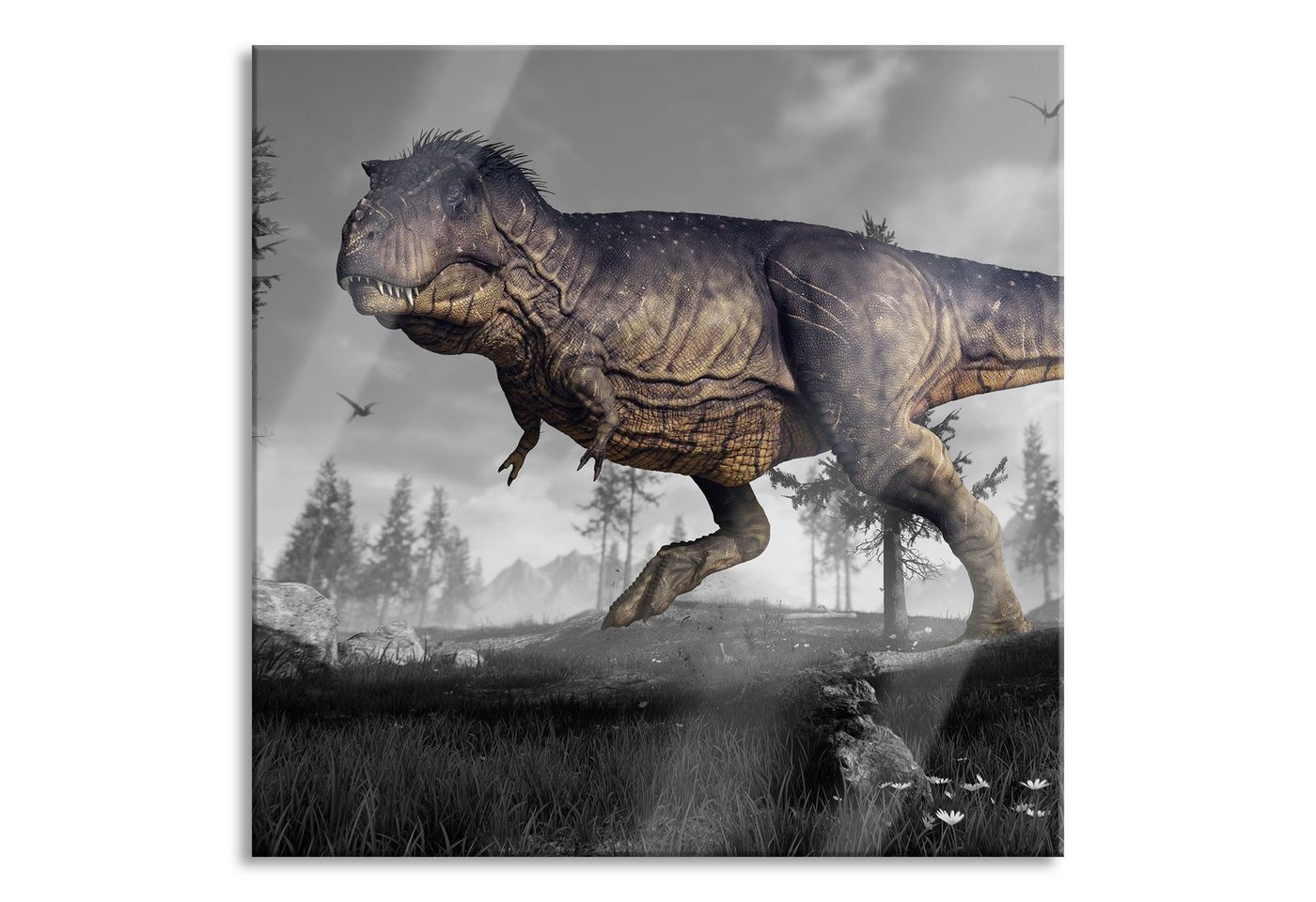 Pixxprint Glasbild T-Rex Dinosaurier in der Natur, T-Rex Dinosaurier in der Natur (1 St), Glasbild aus Echtglas, inkl. Aufhängungen und Abstandshalter von Pixxprint