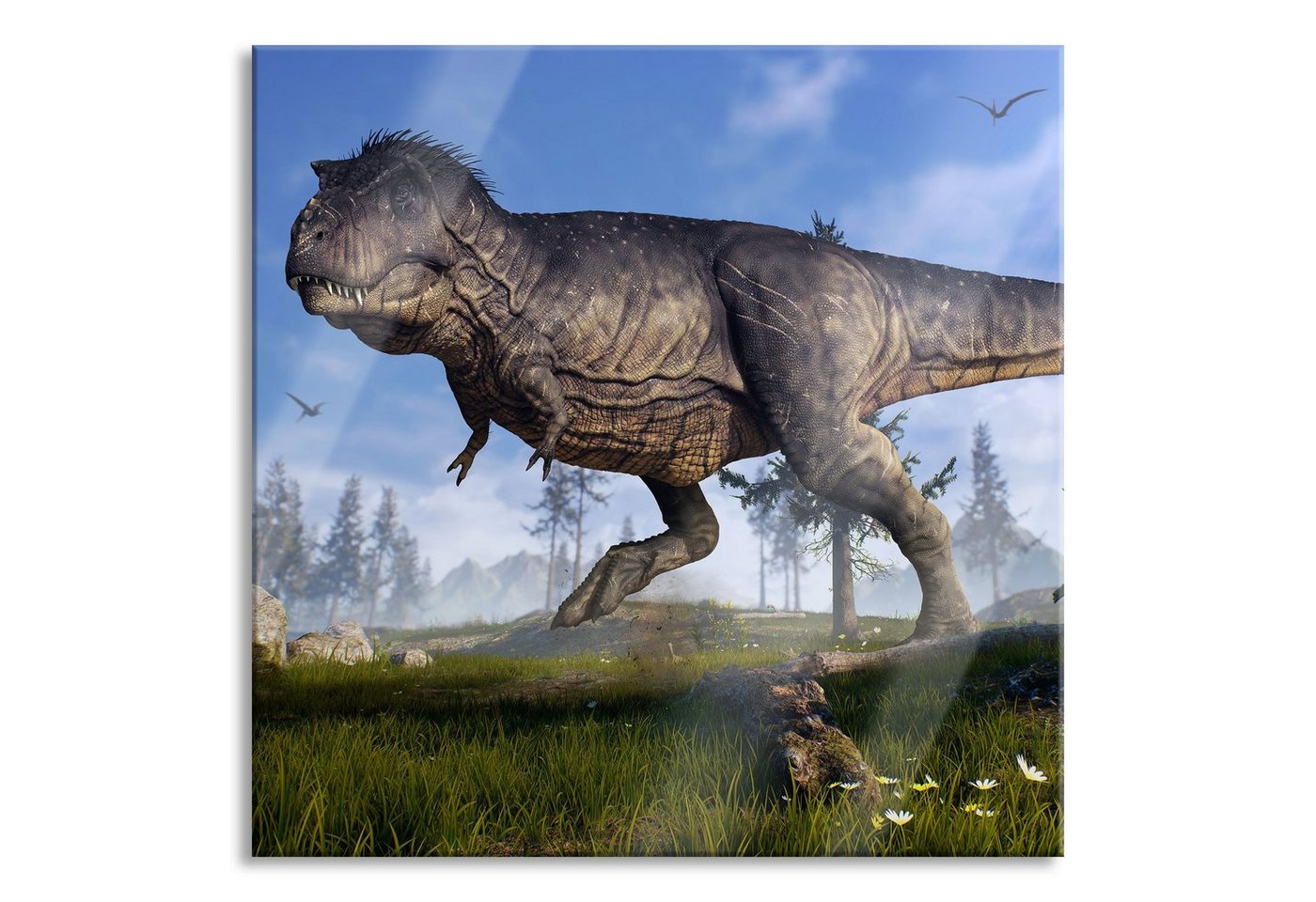 Pixxprint Glasbild T-Rex Dinosaurier in der Natur, T-Rex Dinosaurier in der Natur (1 St), Glasbild aus Echtglas, inkl. Aufhängungen und Abstandshalter von Pixxprint