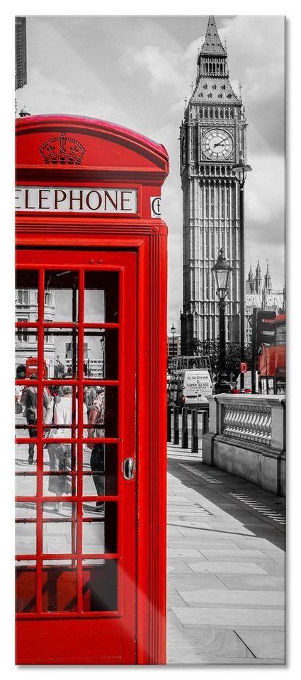 Pixxprint Glasbild Telefonzelle London, Telefonzelle London (1 St), Glasbild aus Echtglas, inkl. Aufhängungen und Abstandshalter von Pixxprint