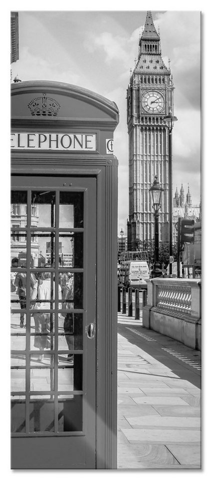 Pixxprint Glasbild Telefonzelle in London, Telefonzelle in London (1 St), Glasbild aus Echtglas, inkl. Aufhängungen und Abstandshalter von Pixxprint