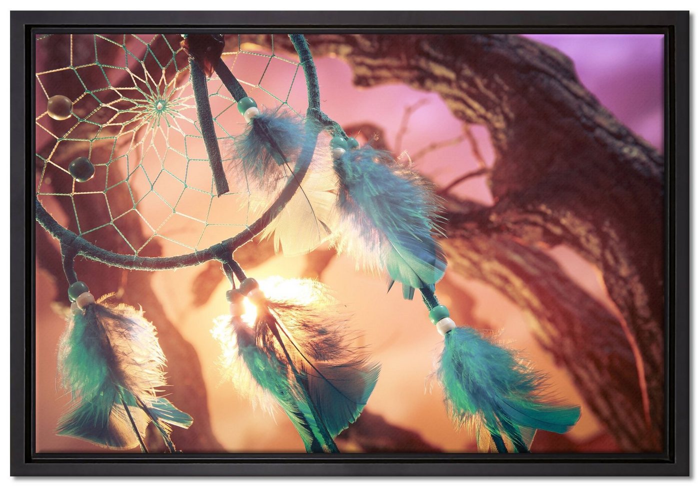 Pixxprint Leinwandbild Traumfänger, Wanddekoration (1 St), Leinwandbild fertig bespannt, in einem Schattenfugen-Bilderrahmen gefasst, inkl. Zackenaufhänger von Pixxprint