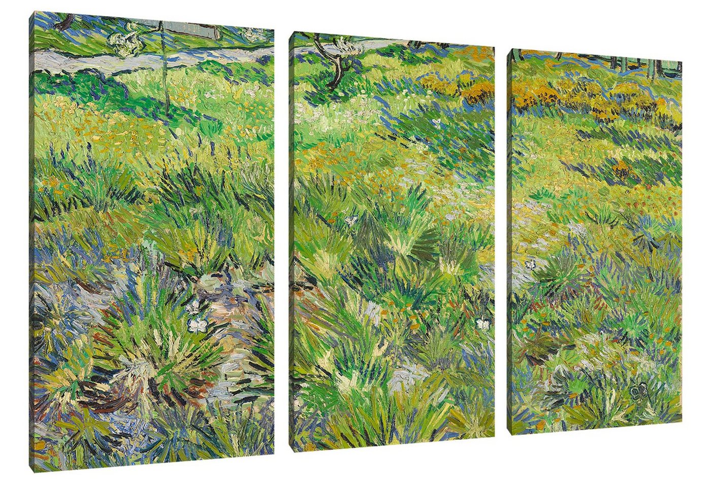 Pixxprint Leinwandbild Vincent Van Gogh - Hohes Gras mit Schmetterlingen, Vincent Van Gogh - Hohes Gras mit Schmetterlingen 3Teiler (120x80) (1 St), Leinwandbild fertig bespannt, inkl. Zackenaufhänger von Pixxprint