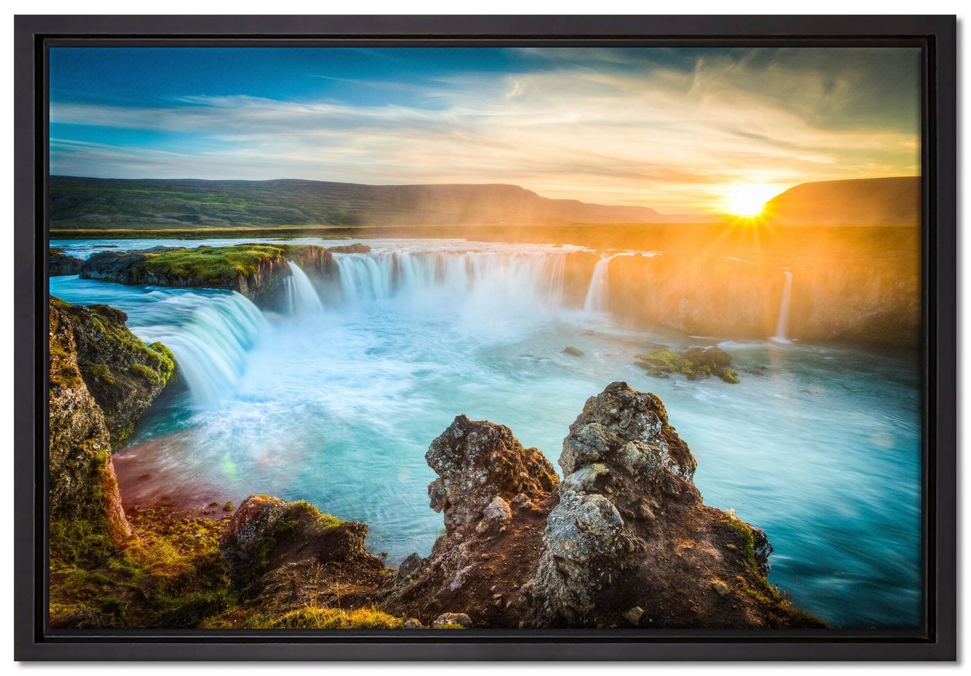 Pixxprint Leinwandbild Wasserfall, Wanddekoration (1 St), Leinwandbild fertig bespannt, in einem Schattenfugen-Bilderrahmen gefasst, inkl. Zackenaufhänger von Pixxprint
