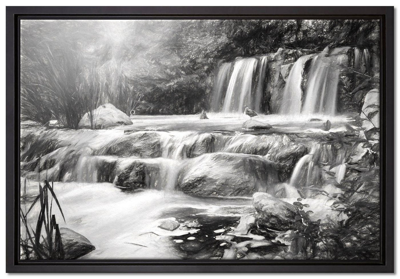 Pixxprint Leinwandbild Wasserfall, Wanddekoration (1 St), Leinwandbild fertig bespannt, in einem Schattenfugen-Bilderrahmen gefasst, inkl. Zackenaufhänger von Pixxprint