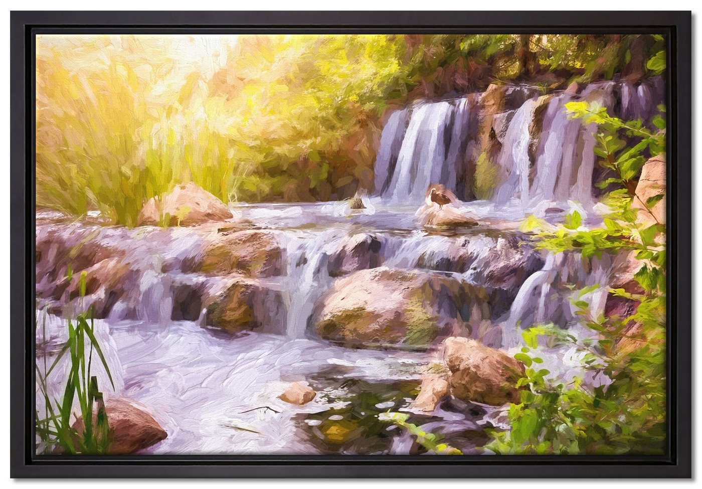 Pixxprint Leinwandbild Wasserfall, Wanddekoration (1 St), Leinwandbild fertig bespannt, in einem Schattenfugen-Bilderrahmen gefasst, inkl. Zackenaufhänger von Pixxprint