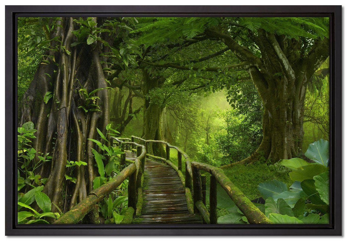 Pixxprint Leinwandbild Weg durch den Tropenwald, Wanddekoration (1 St), Leinwandbild fertig bespannt, in einem Schattenfugen-Bilderrahmen gefasst, inkl. Zackenaufhänger von Pixxprint