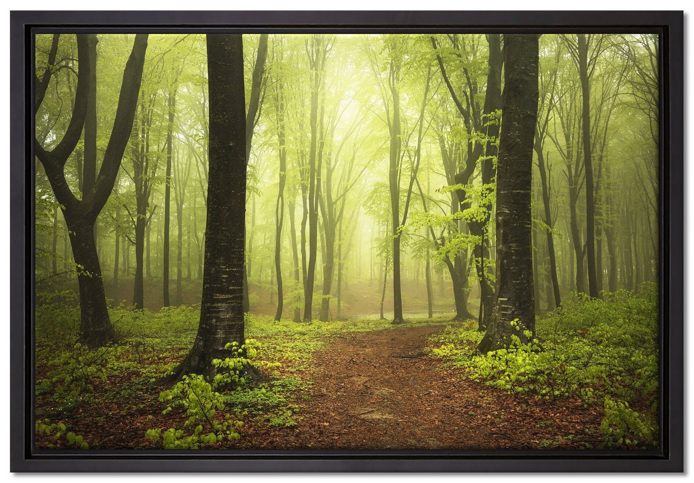Pixxprint Leinwandbild Weg im Wald, Wanddekoration (1 St), Leinwandbild fertig bespannt, in einem Schattenfugen-Bilderrahmen gefasst, inkl. Zackenaufhänger von Pixxprint