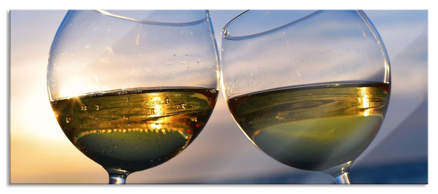 Pixxprint Glasbild Weingläser Meer, Weingläser Meer (1 St), Glasbild aus Echtglas, inkl. Aufhängungen und Abstandshalter von Pixxprint