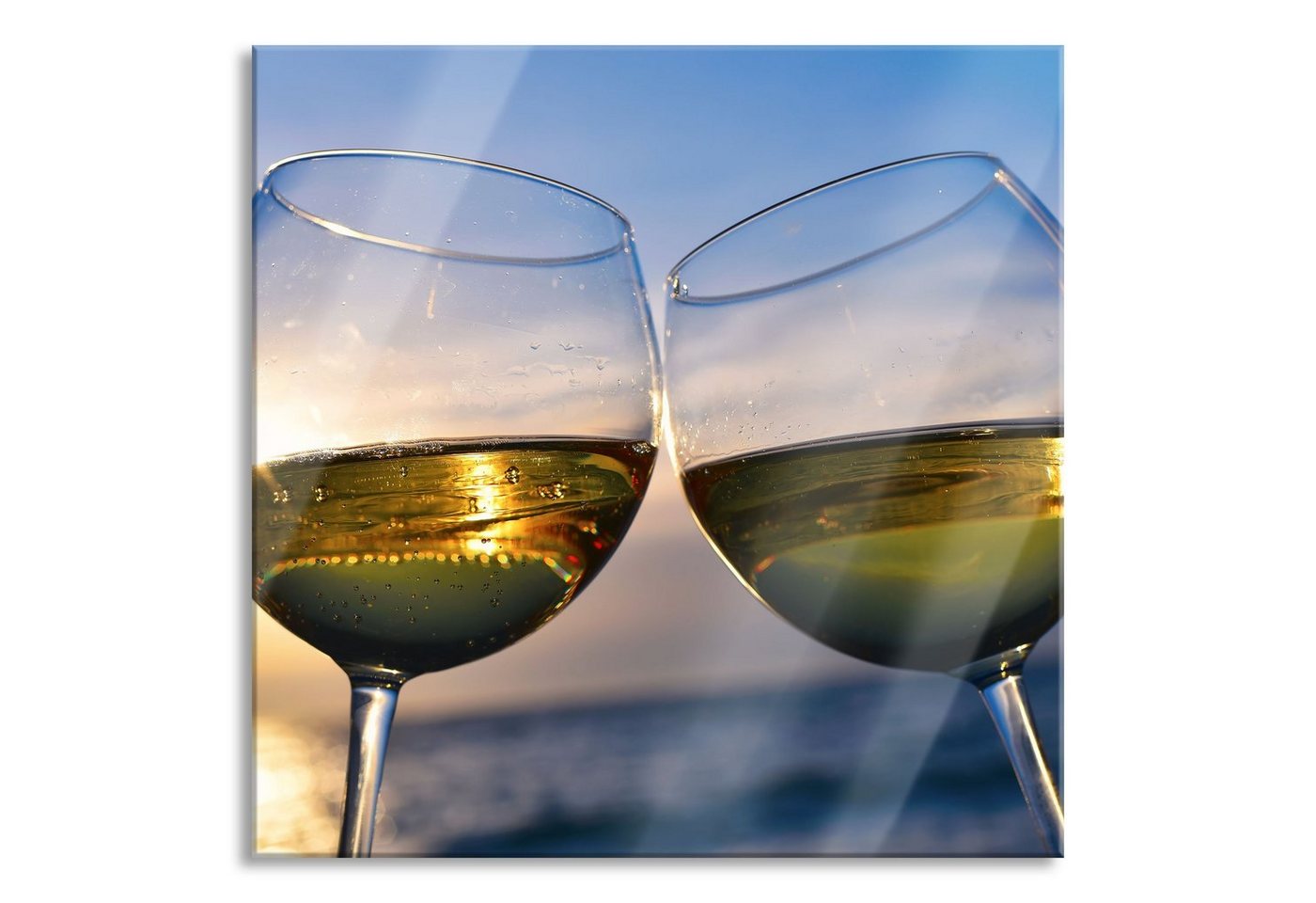 Pixxprint Glasbild Weingläser Meer, Weingläser Meer (1 St), Glasbild aus Echtglas, inkl. Aufhängungen und Abstandshalter von Pixxprint