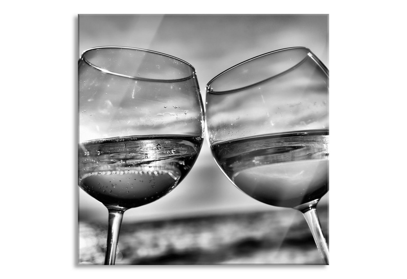 Pixxprint Glasbild Weingläser am Meer, Weingläser am Meer (1 St), Glasbild aus Echtglas, inkl. Aufhängungen und Abstandshalter von Pixxprint