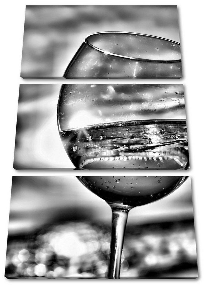 Pixxprint Leinwandbild Weingläser am Meer, Weingläser am Meer 3Teiler (120x80cm) (1 St), Leinwandbild fertig bespannt, inkl. Zackenaufhänger von Pixxprint