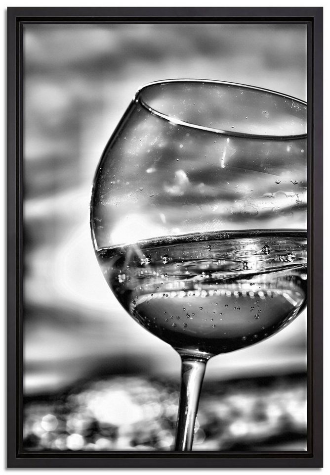 Pixxprint Leinwandbild Weingläser am Meer, Wanddekoration (1 St), Leinwandbild fertig bespannt, in einem Schattenfugen-Bilderrahmen gefasst, inkl. Zackenaufhänger von Pixxprint