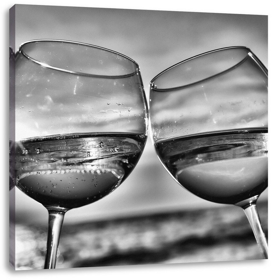 Pixxprint Leinwandbild Weingläser am Meer, Weingläser am Meer (1 St), Leinwandbild fertig bespannt, inkl. Zackenaufhänger von Pixxprint