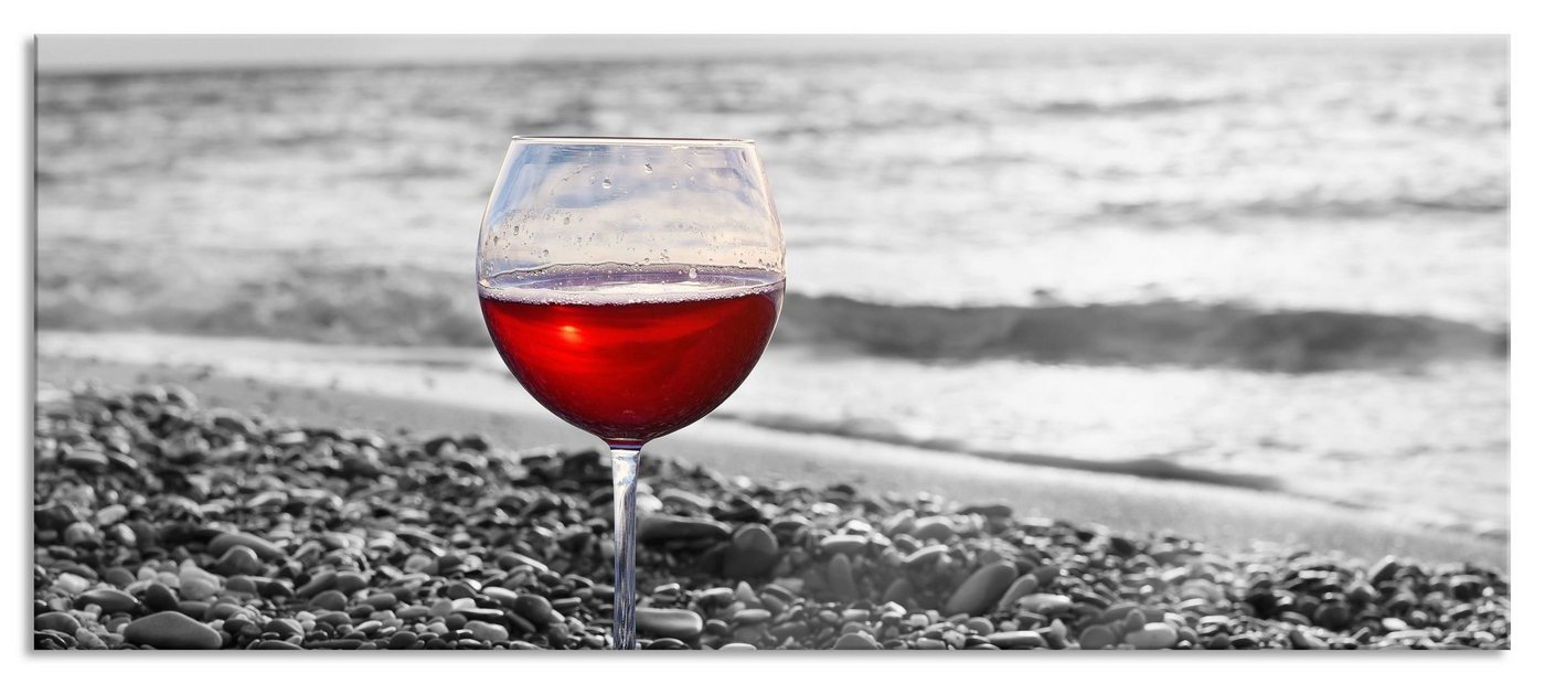 Pixxprint Glasbild Weinglas am Strand, Weinglas am Strand (1 St), Glasbild aus Echtglas, inkl. Aufhängungen und Abstandshalter von Pixxprint