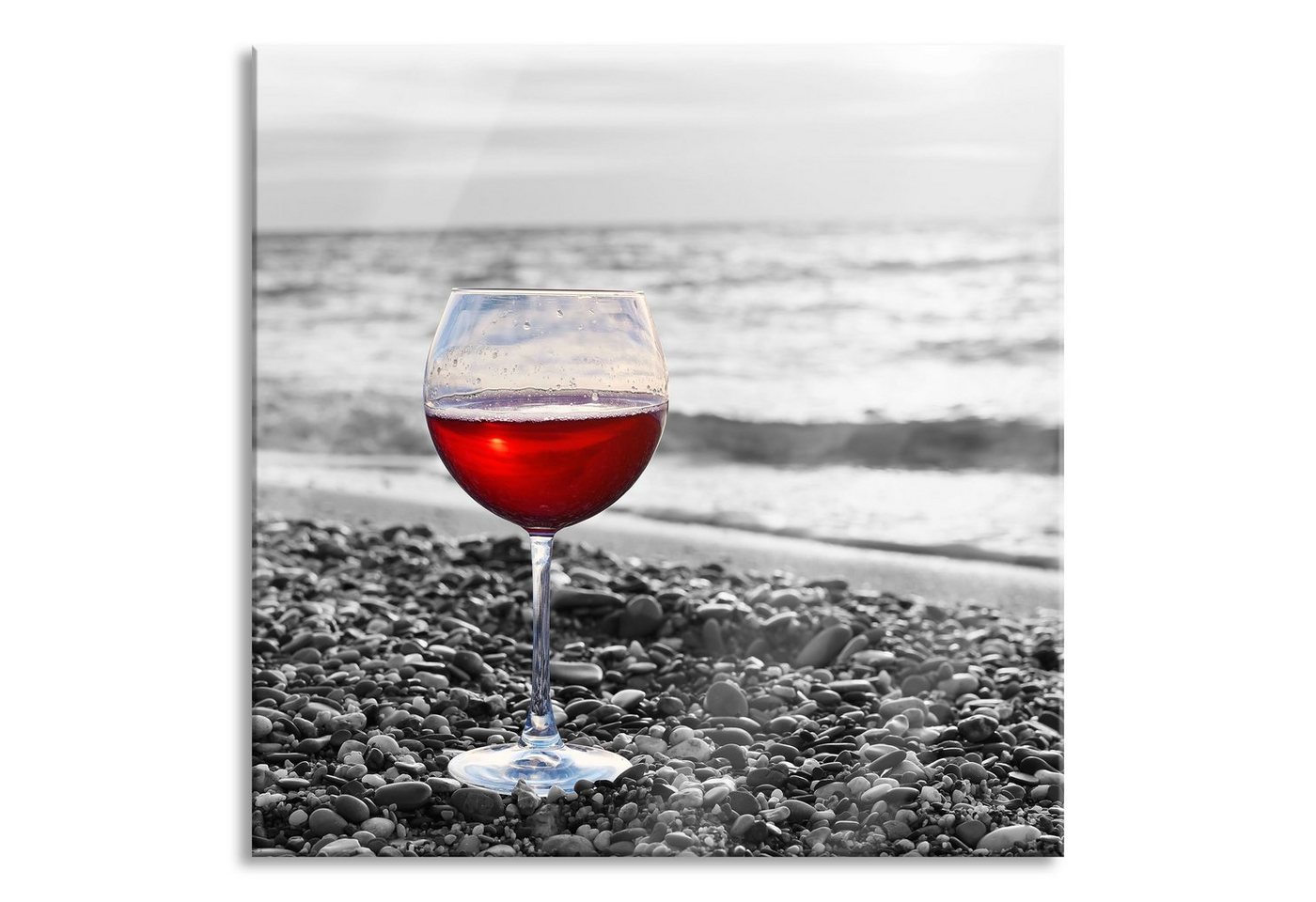 Pixxprint Glasbild Weinglas am Strand, Weinglas am Strand (1 St), Glasbild aus Echtglas, inkl. Aufhängungen und Abstandshalter von Pixxprint