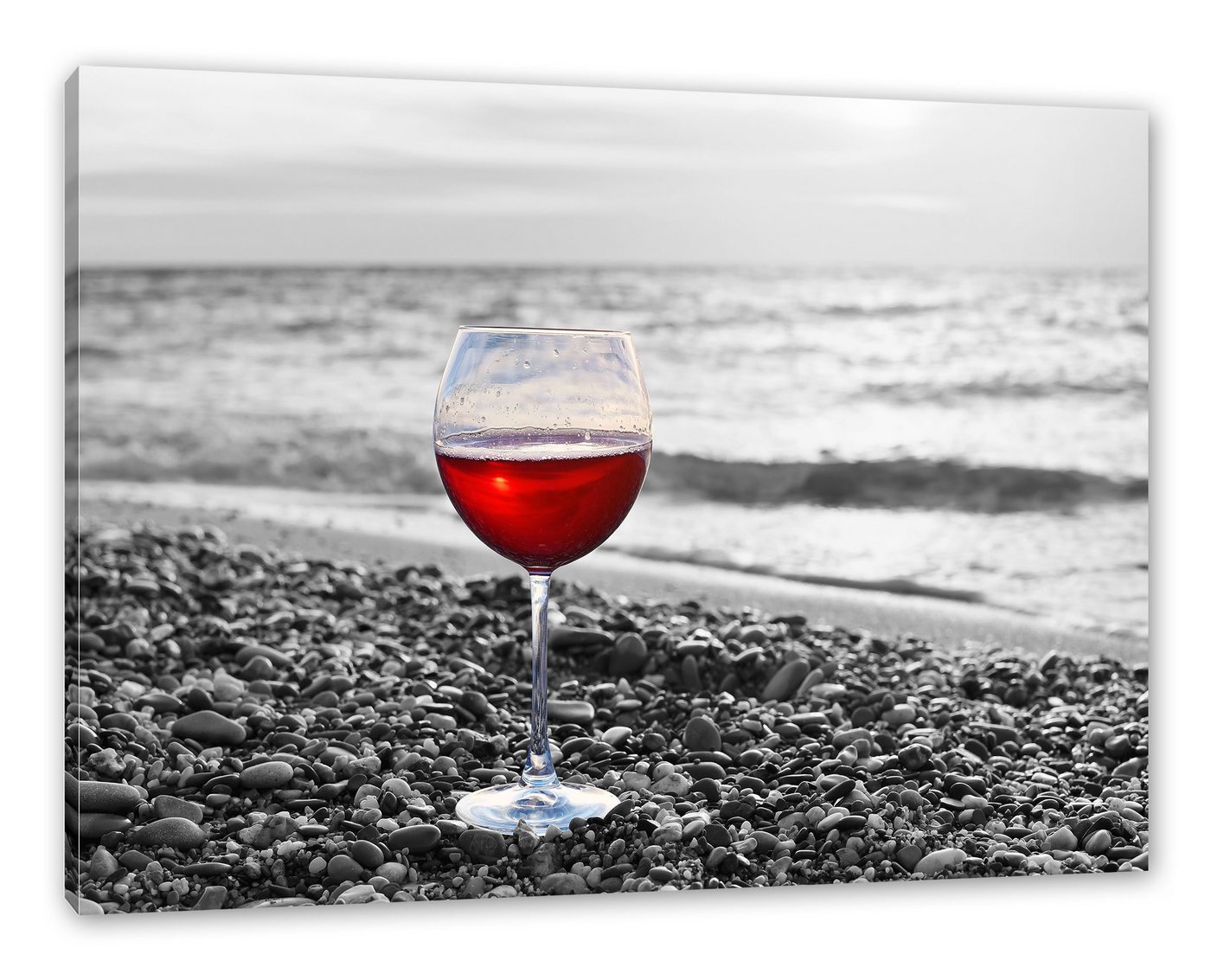 Pixxprint Leinwandbild Weinglas am Strand, Weinglas am Strand (1 St), Leinwandbild fertig bespannt, inkl. Zackenaufhänger von Pixxprint