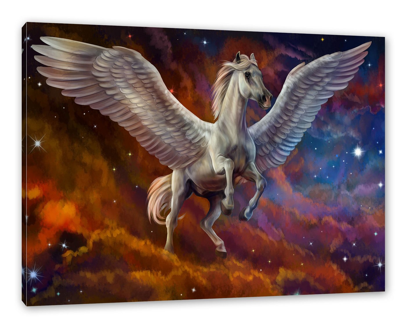 Pixxprint Leinwandbild Weißer Pegasus mit Engelsflügel, Weißer Pegasus mit Engelsflügel (1 St), Leinwandbild fertig bespannt, inkl. Zackenaufhänger von Pixxprint