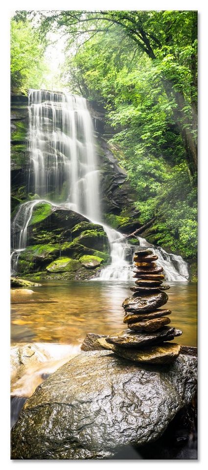 Pixxprint Glasbild Zen Steine vor Wasserfall, Zen Steine vor Wasserfall (1 St), Glasbild aus Echtglas, inkl. Aufhängungen und Abstandshalter von Pixxprint