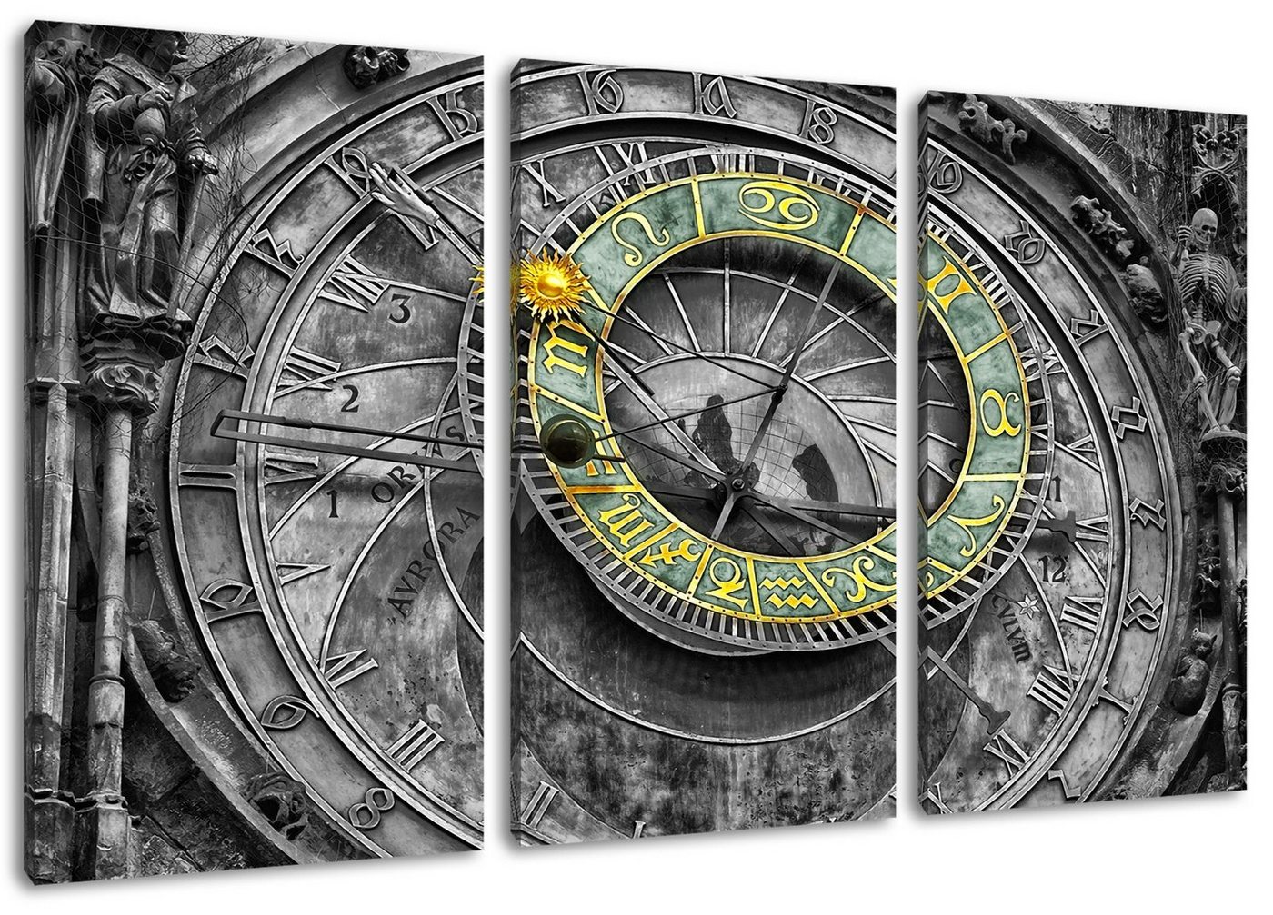 Pixxprint Leinwandbild atronomische Uhr in Prag, atronomische Uhr in Prag 3Teiler (120x80cm) (1 St), Leinwandbild fertig bespannt, inkl. Zackenaufhänger von Pixxprint