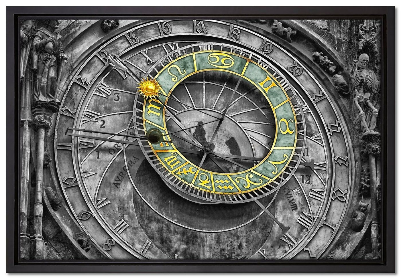Pixxprint Leinwandbild atronomische Uhr in Prag, Wanddekoration (1 St), Leinwandbild fertig bespannt, in einem Schattenfugen-Bilderrahmen gefasst, inkl. Zackenaufhänger von Pixxprint
