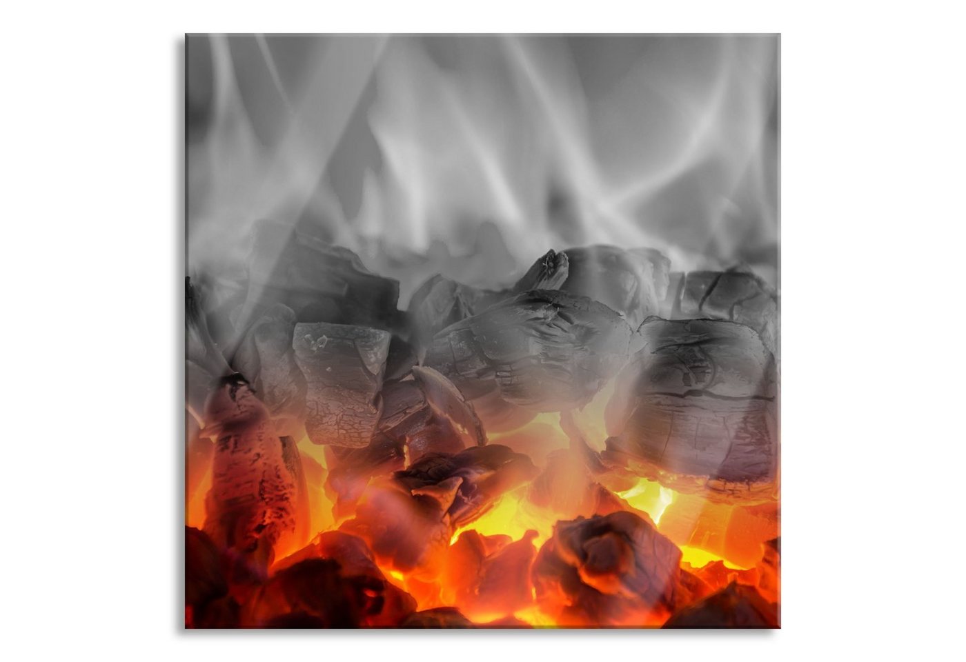 Pixxprint Glasbild brennende Holzkohle in Kamin, brennende Holzkohle in Kamin (1 St), Glasbild aus Echtglas, inkl. Aufhängungen und Abstandshalter von Pixxprint