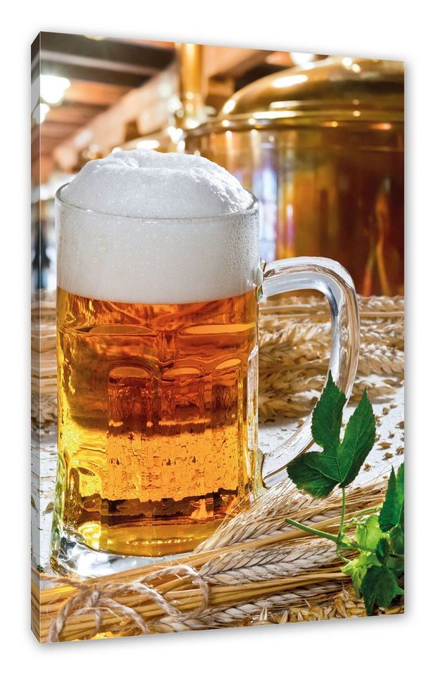 Pixxprint Leinwandbild frisches Bier mit Hopfen, frisches Bier mit Hopfen (1 St), Leinwandbild fertig bespannt, inkl. Zackenaufhänger von Pixxprint