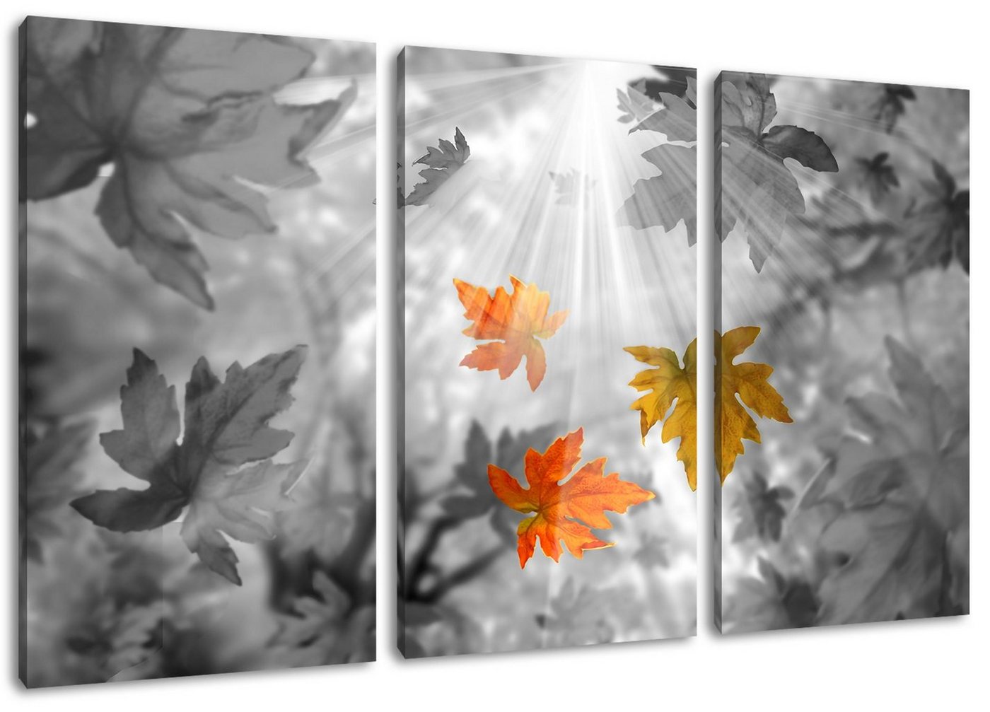 Pixxprint Leinwandbild herabfallende Herbstblätter, herabfallende Herbstblätter 3Teiler (120x80cm) (1 St), Leinwandbild fertig bespannt, inkl. Zackenaufhänger von Pixxprint